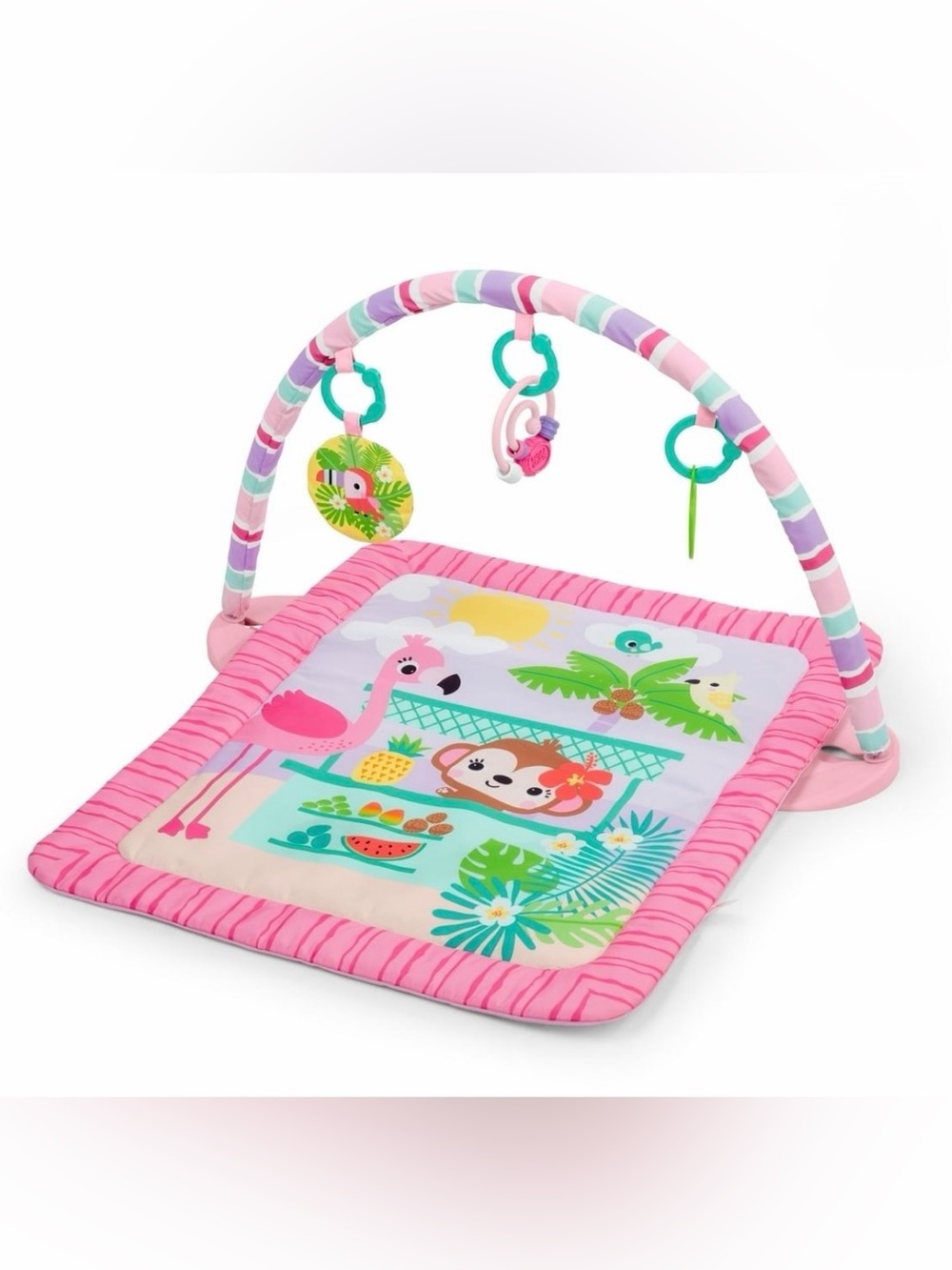 Bright Starts Pink Palms Tiki Baby Activity Gym & Tummy Time Mat